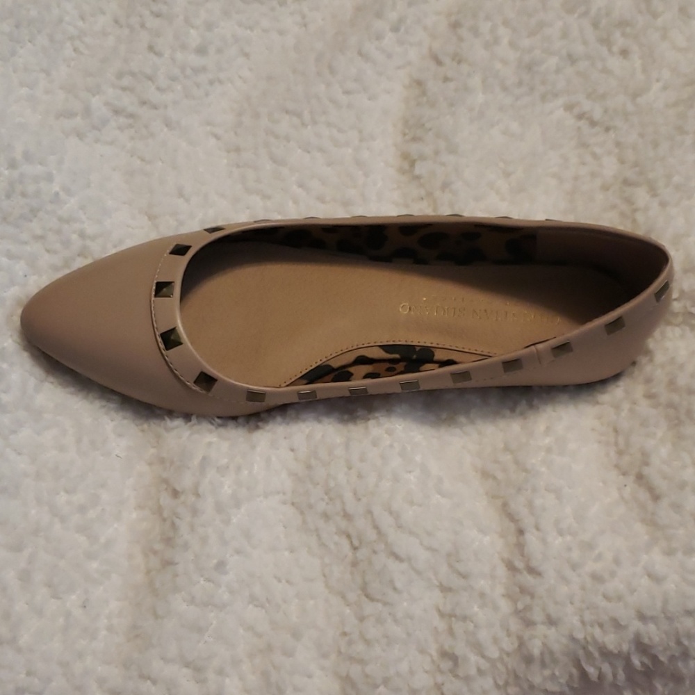 Nude pointed toestudded flats